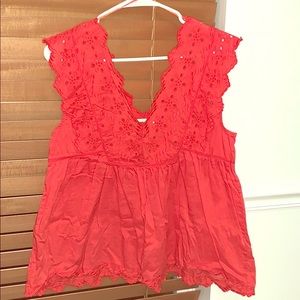 Red Free People V-Neck Blouse